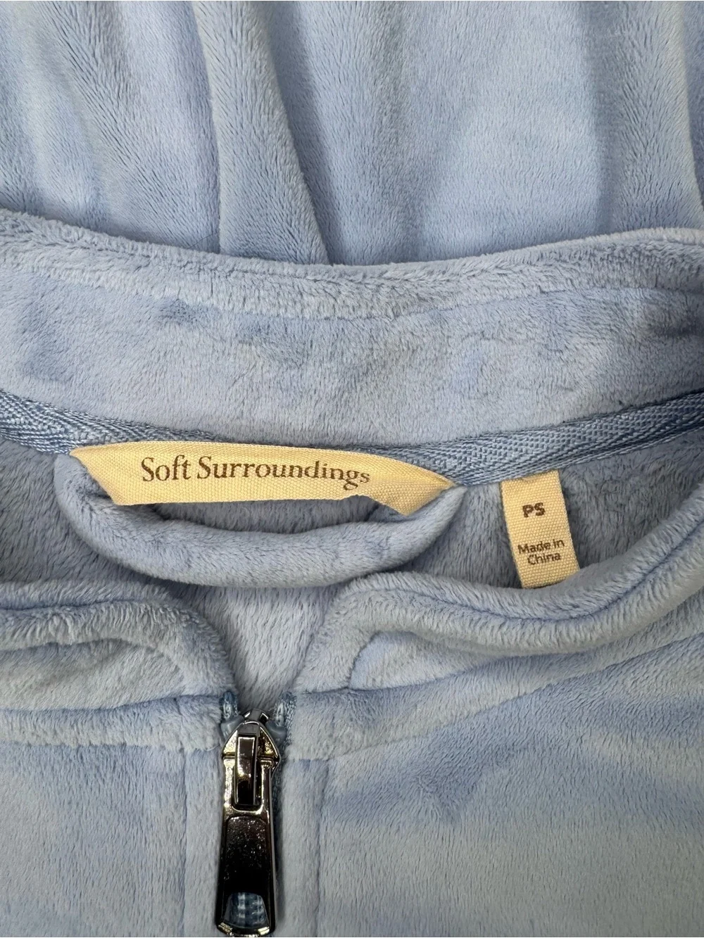 Soft Surroundings Zinfandel Zip Robe PS Petite Small Velour Pockets Blue
